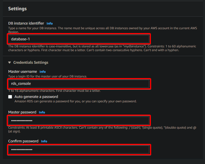 Setting Credentials for the Database