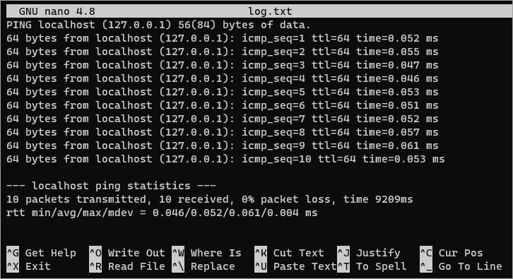 Opening the ping output file in a text editor