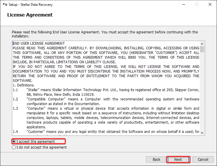 Accepting the License Agreement