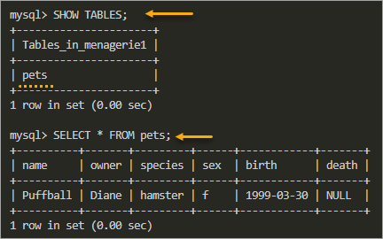 Listing the table and querying data