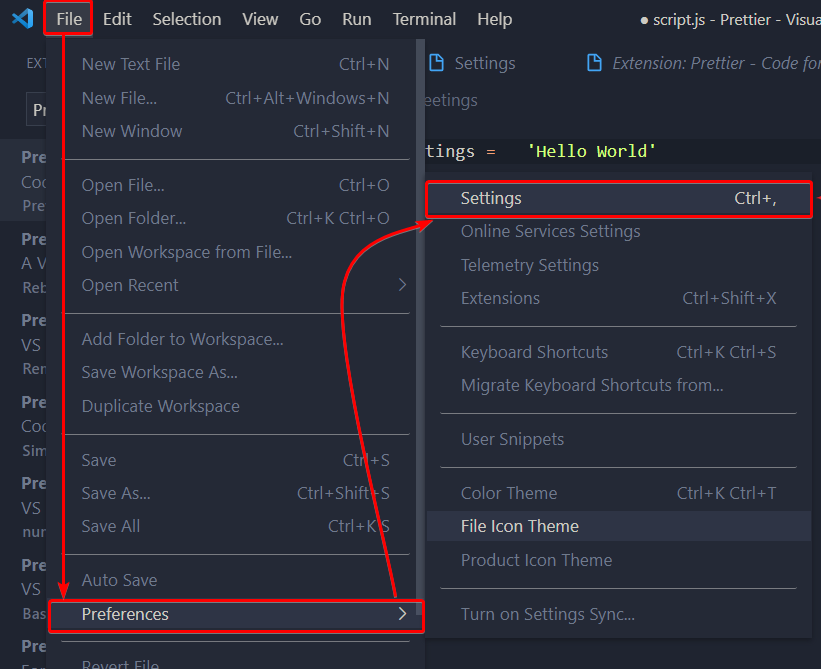 Accessing VS Code Settings