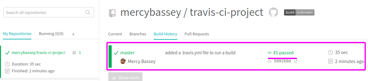 Creating a build to completion in Travis CI