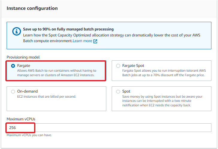 Specifying the instance configuration for the compute environment