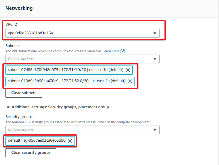 Specifying the networking configuration for the compute environment