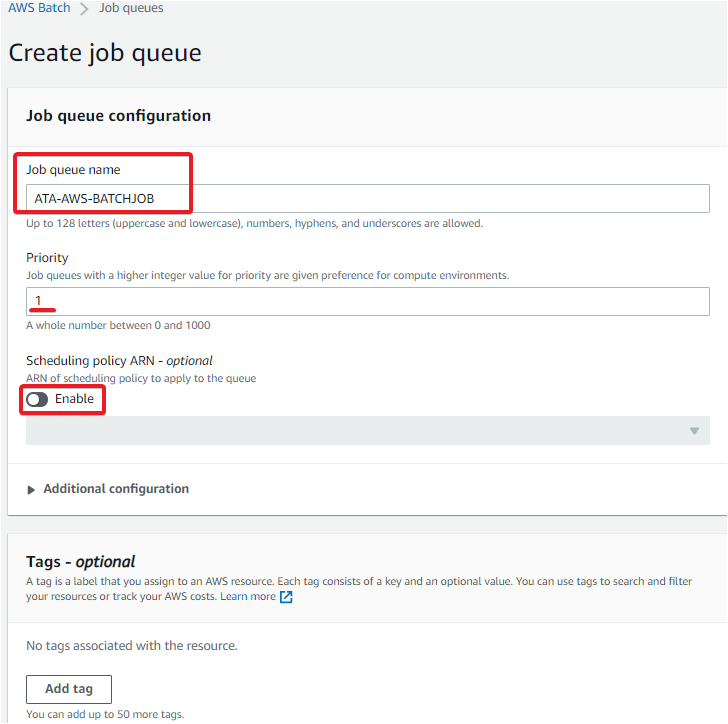 Specifying the job queue configuration 