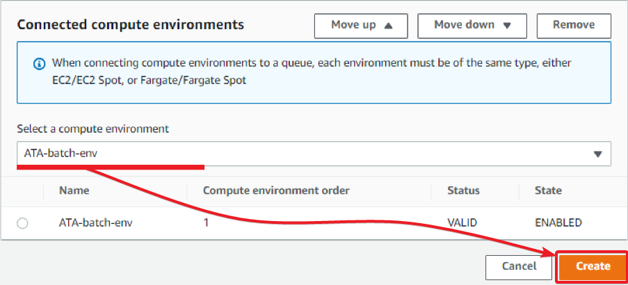 Specifying the compute environment in the job queue