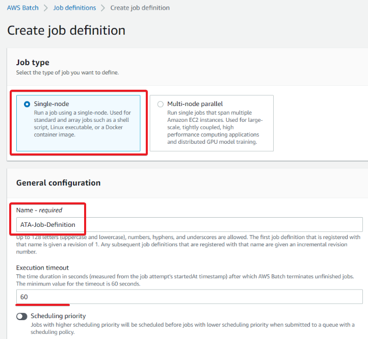 Specifying the job definition’s general configuration