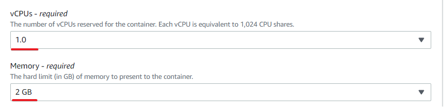 Specifying vCPUs and memory for the job