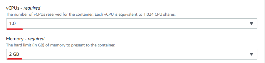 ジョブのvCPUとメモリの指定