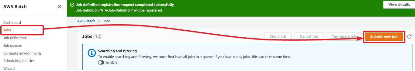 Submitting a new AWS Batch Job