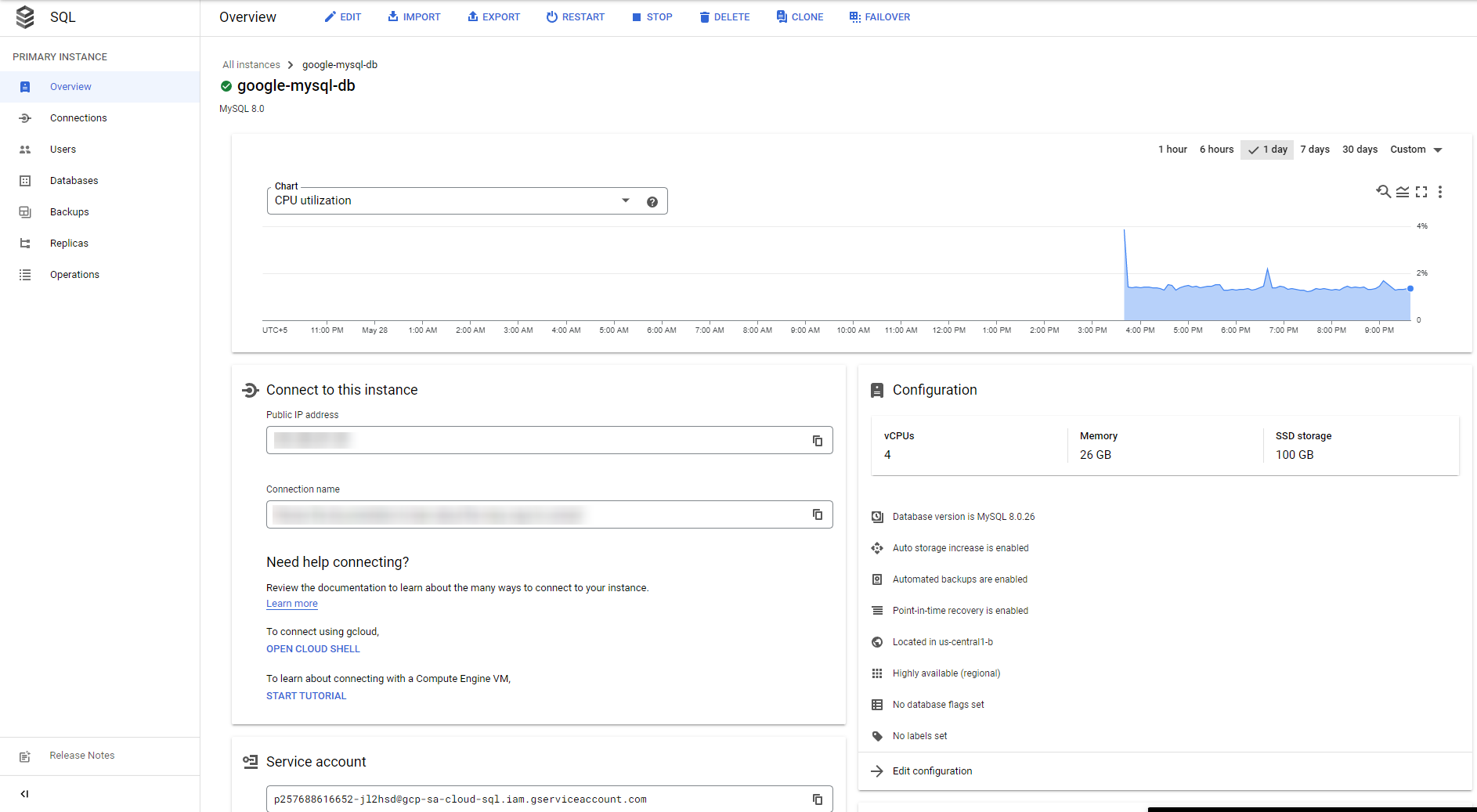 Overviewing MySQL instance in Google Cloud SQL