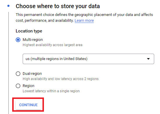 Setting location type and region