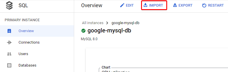 Initiating importing data to SQL instance