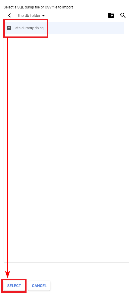 Selecting SQL file to import