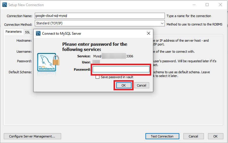 Providing password to Google Cloud SQL MySQL database