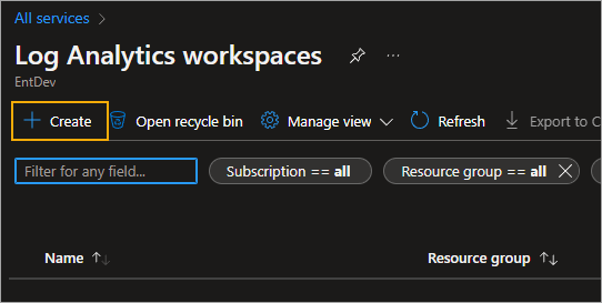Click on Create to create a new workspace