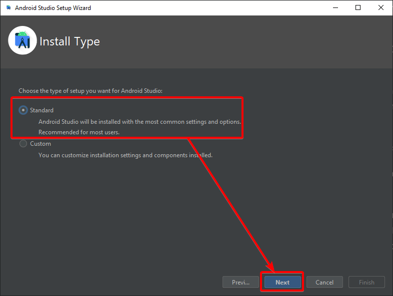 Selecting Standard Installation