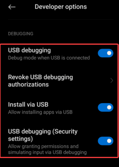 Enabling USB Debugging