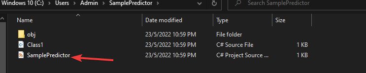 Opening the SamplePredictor.csproj File