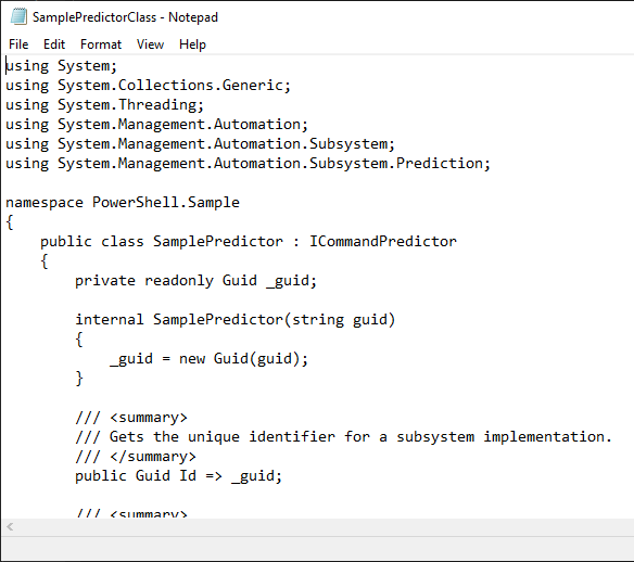 Creating a New SamplePredictorClass.cs File