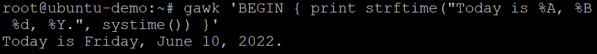 Printing current date and time using the GNU awk CLI tool