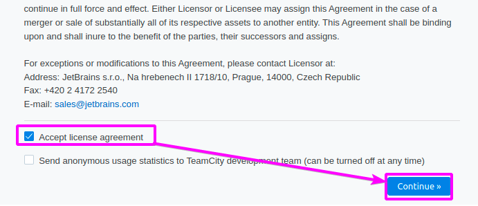 Accepting JetBrains’ license agreement