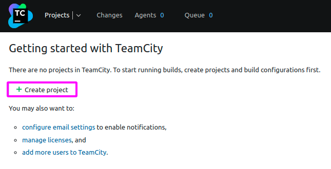 Initializing project creation in TeamCity