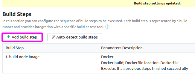 Initializing a push build step creation