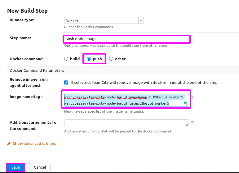 Configuring a push build step