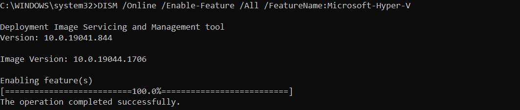 Enabling Hyper-V Using CMD and DISM