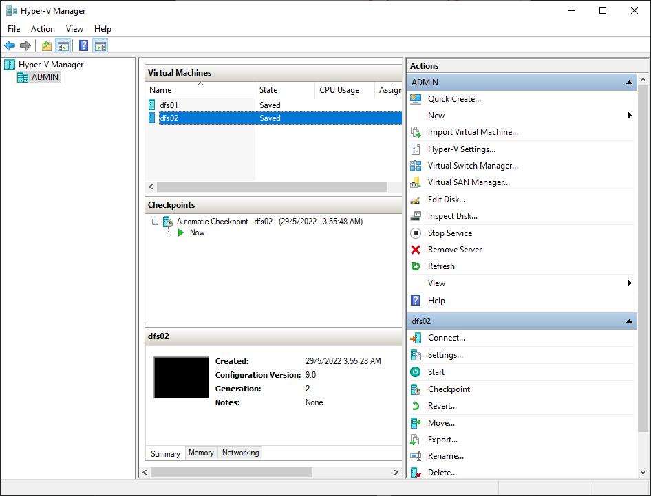 Viewing Hyper-V Manager Window
