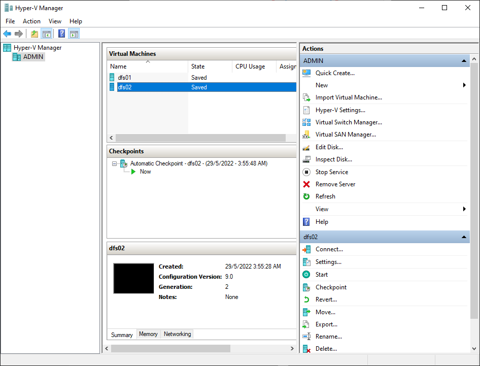 Visualizando a janela Hyper-V Manager