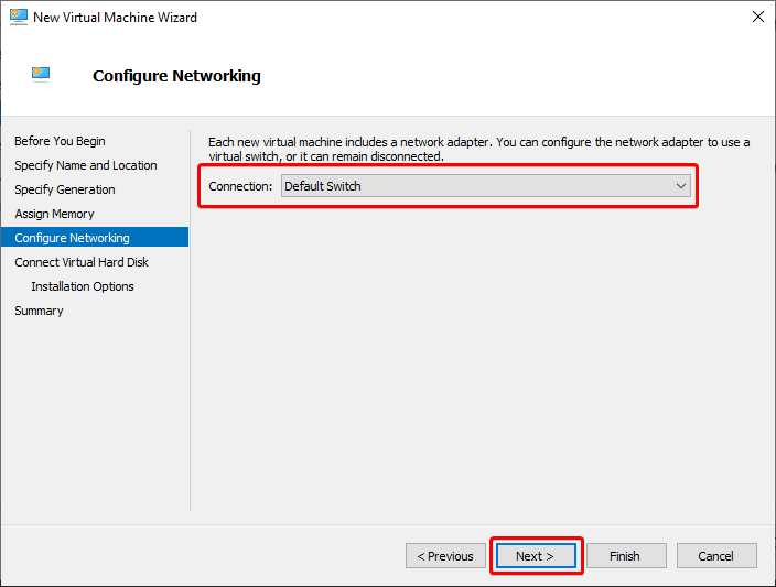 Setting the VM’s network connection
