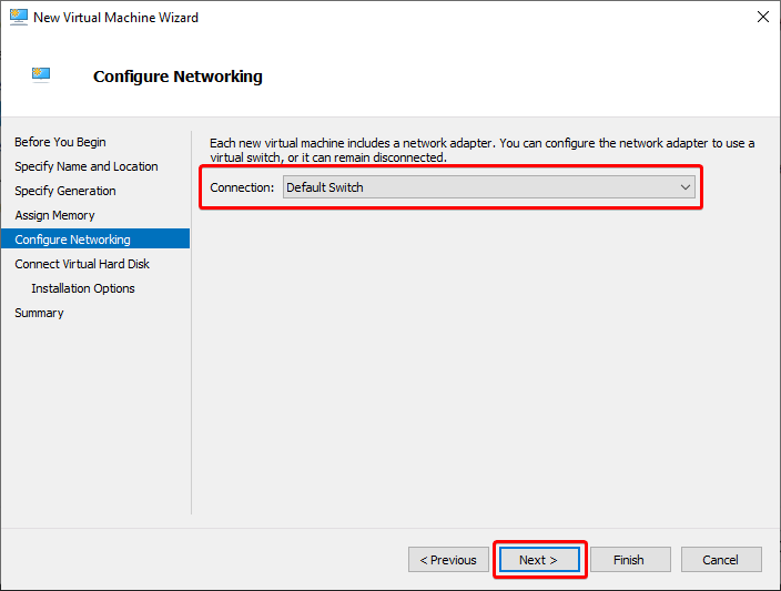 Setting the VM&rsquo;s network connection