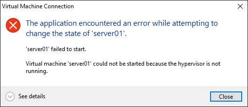 Getting the hypervisor is not running error