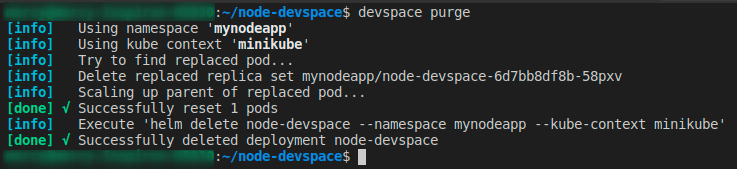 Deleting all resources in the (mynodeapp) namespace