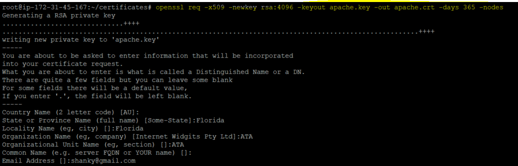 Generating a CSR and private key