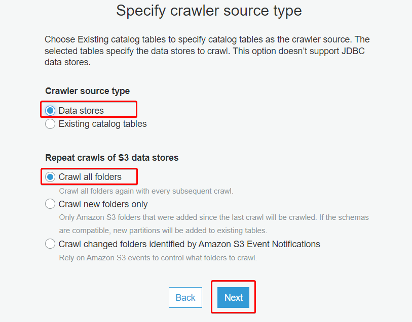 Specifying crawler source type