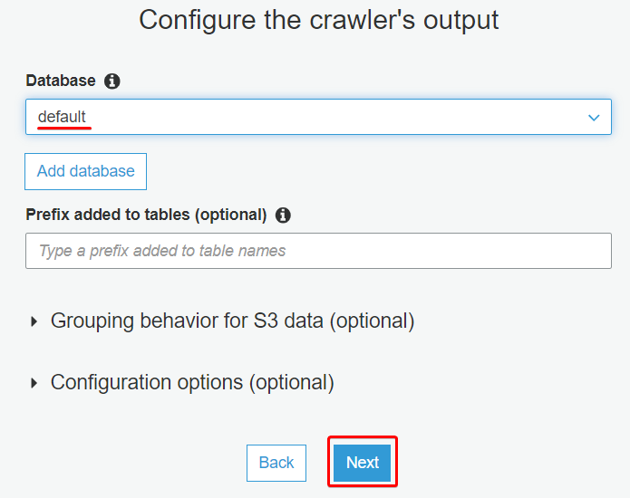 Selecting the default crawler output