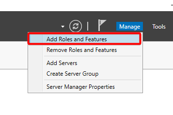 Accessing the Add Roles and Features Wizard