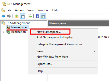 Initiating creating a new namespace