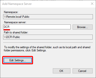 Specifying the server to add to the namespace