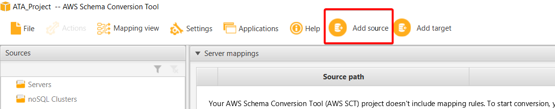 Initiating adding a database source