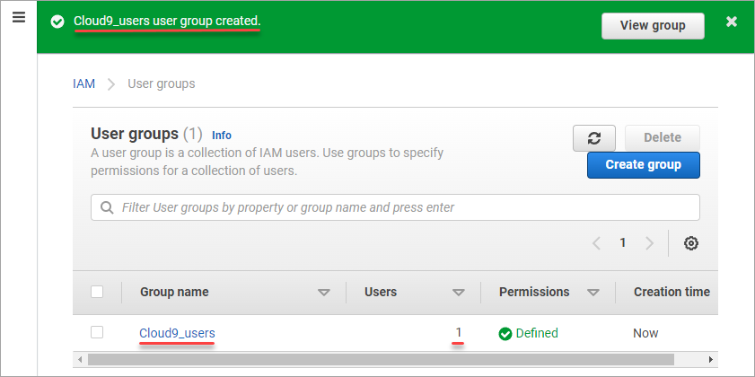 新しい Cloud9_users グループ