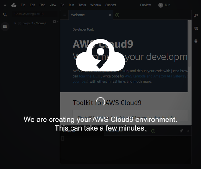 Waiting for the AWS Cloud9 environment creation