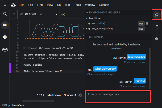 Group chat within the AWS Cloud9 IDE