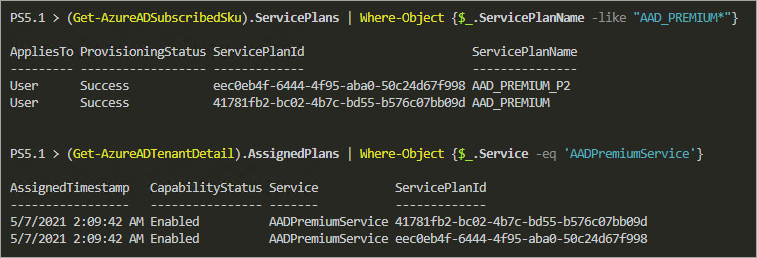 Checking for Azure AD Premium License from the AAD PowerShell