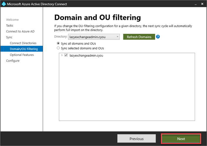 Keeping domain and OU filtering settings on default