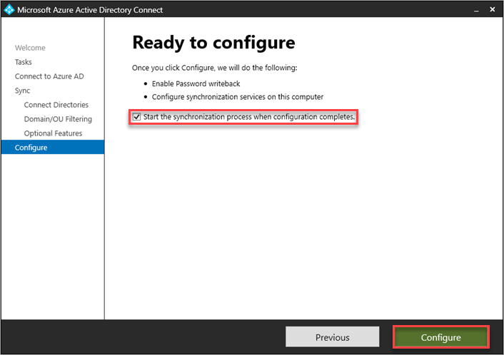 Finalizing the Azure AD Connect configuration