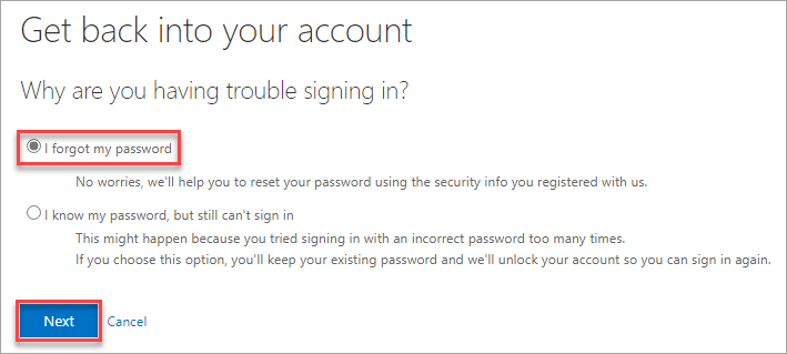 Initiating password reset